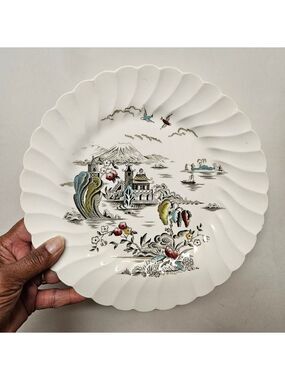 Vintage 70s Myott "Pagoda" Hand Engraved Plate